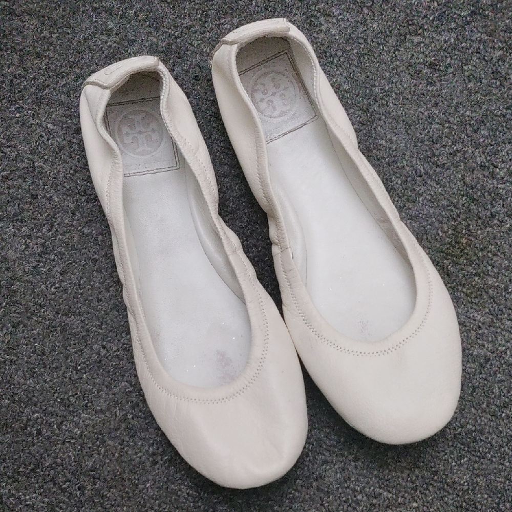 Tory Burch White Leather Ballet Flats